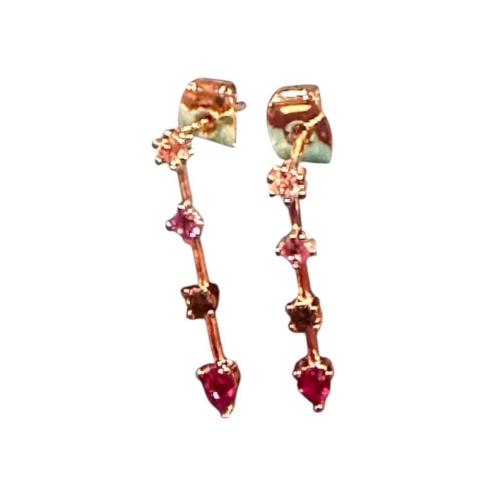 TAI Ruby, Pink, Green & Gold & CZ Dangle Earrings